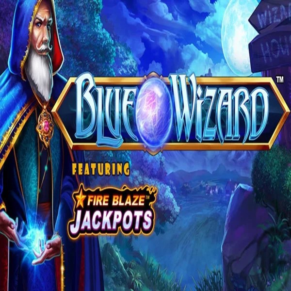 Blue Wizard Fire Blaze Jackpots slot logo by Rarestone Gaming at Winmasters Casino